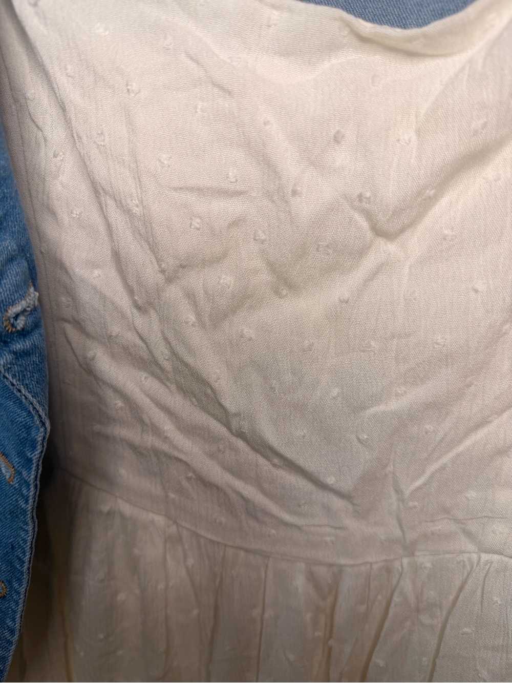 Denim Vest Layered Cream Maxi Dress - Picture 5 of 8